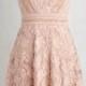 A-Line Spaghetti Straps Knee-Length Pink Sleeveless Lace Homecoming Dress