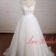 Bateau Neckline Wedding Dress with Tulle Skirt A Line Wedding Dress with Sheer Back - Hand-made Beautiful Dresses