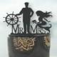 Mr and Mrs Wedding Cake Topper Mermaid Silhouette His Mermaid Her Captain Beach Wedding Silhouette Bride and Groom Topper