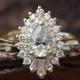 1 Carat Diamond engagement ring vintage-14K Yellow Gold-Promise ring-Pear shaped diamond engagement ring-Baguette diamond ring-Art deco ring