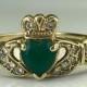 Vintage Emerald Claddagh Ring. Diamond Accents. 9K Gold. Unique Estate Engagement Ring. May Birthstone. 20th Anniversary. Appraised.