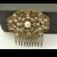 Bridal hair comb-Antique brass Swarovski crystal art deco wedding hair comb-Bridal accessories-Bridal headpiece-Wedding jewelry-Hair piece - $52.00 USD