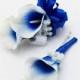 Real Touch Royal Blue Picasso Calla Boutonniere or Corsage - Customize for Your Wedding Colors - Wedding Prom Boutonniere and Corsage