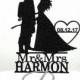 Personalized Wedding Cake Topper - Firefighter and Bride 2 Silhouette with Mr & Mrs name and wedding date