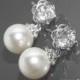 Pearl Bridal Earrings, Swarovski 10mm White Pearl Earrings, Pearl Camellia Wedding Earrings, Bridal Bridesmaids Pearl Jewelry, Prom Earrings - $26.90 USD