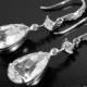 Crystal Bridal Earrings, Swarovski Rhinestone Silver Earrings, Clear Crystal Teardrop Chandelier Earrings Wedding Bridesmaid Crystal Jewelry - $26.50 USD