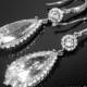 Cubic Zirconia Bridal Earrings, Crystal Teardrop Earrings, Chandelier Crystal Wedding Earrings, CZ Dangle Earrings, Bridal Prom Jewelry - $38.90 USD
