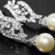 Cubic Zirconia Pearl Bridal Earrings, Swarovski 10mm Pearl Silver Earrings, Wedding Pearl Earrings, Pearl Bridal Jewelry, Prom Pearl Earring - $34.50 USD