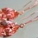 Rose Gold Rose Peach Crystal Earrings, Swarovski Rose Peach Teardrop Earrings Coral Rhinestone Wedding Earring Bridesmaid Gift Prom Earrings - $24.90 USD