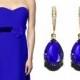 Blue Crystal Earrings, Swarovski Majestic Blue Teardrop Earrings, Cobalt Gold Earrings, Sapphire Bridesmaid Jewelry Royal Blue Prom Earrings - $25.00 USD