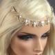 Bridal Gold Rhinestone Tiara,  ArtDeco Bridal Headpiece,  Forehead or Backside Head Chain, Gold or Silver Rhinestone Tiara