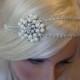 Rhinestones Bridal Headband, Boho Bride, Halo, Double Chain Bride Headband, Bridal Rhinestone Headband, Vintage Pearls Brooch, Gold/Silver