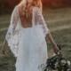 Sheath V-Neck Backless Wraps Lace Wedding Dress With Split