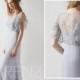 Bridesmaid Dress Light Gray Chiffon Dress Party Dress,Lace Illusion Ruffle Sleeve Maxi Dress,Fitted Long Evening Dress Wedding Dress(H441)