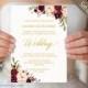 Set of 5 Burgundy Floral Wedding Invitation Templates, Printable Gold Foil Wedding Invites Suit, Boho Invite Set DIY PDF Download #105