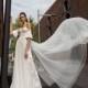 Solo Merav 2018 Cloe Chapel Train White Sweet Sweetheart Aline Flare Sleeves Embroidery Lace Open Back Bridal Dress - Branded Bridal Gowns