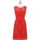 Red Azazie Zaria - Knee Length Lace Illusion Scoop Dress - Charming Bridesmaids Store