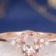 Morganite Engagement Ring Rose Gold Diamond Cluster Ring Oval Cut Bridal Wedding Ring Promise Women Thin Multistone Anniversary Gift for Her