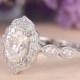 Moissanite engagement ring Vintage Women oval cut 14k gold milgrain Antique Art deco Half Eternity Wedding Jewelry Anniversary Gift for her