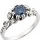 Victorian Style Statement Flower Sapphire Diamonds Engagement Ring Bezel Set Genuine Blue Sapphire in Solid Gold Gemstone Promise Ring