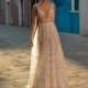 Gali Karten 2018 Embroidery Aline Tulle Sweep Train V-Neck Sleeveless Open Back Nude Dress For Bride - Customize Your Prom Dress