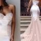 Sexy Mermaid Sweetheart Tulle Long Evening Dress Sweep Train Lace Custom Made Zipper Evening Party Dresses