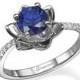 Flower Ring Gold, Blue Sapphire Ring, Engagement Ring, Flower Ring Band, Promise Ring, White gold Ring, Gem Ring, Diamond Ring, Wife Gift