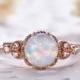 Opal Engagement Ring Rose Gold 14k 18k 925 Sterling Silver CZ Diamond Filigree Vintage Wedding Band Antique Women Promise Gift for Her Retro