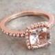 Cushion Cut Morganite Engagement Ring 14k Rose Gold Halo Natural Pink Peach Morganite Ring Art Deco Anniversary Ring Diamond Ring