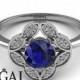 Victorian Engagement Ring Blue Sapphire Engagement Ring White Gold Vintage Antique Blue Sapphire Victorian Engagement Ring - Lucy
