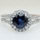 Natural Sapphire Split Shank Diamond Halo Engagement Ring Sapphire Ring Sapphire Engagement Elegant Ring