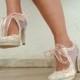 Wedding Shoes - Sheer Bridal Shoes with Blush Embellished Lace and Ribbons