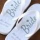 Bride Flip Flops - Personalized Name and Date - Ivory Rubber Soles