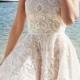 A-line Halter Short Ivory Criss-Cross Straps Lace Sleeveless Homecoming Dress