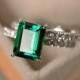 Emerald engagement ring, May birthstone, green gemstone, promise rings, emerlad ring for women