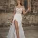 Dany Mizrachi Spring/Summer 2018 DM02/18 S/S Lace Appliques Asymmetrical Open Back Sheath Short Sleeves Illusion Bridal Dress - Rolierosie One Wedding Store