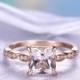 Pink Morganite Engagement Ring 7mm Princess Cut Morganite Ring 14k Rose Gold  Art Deco Antique Diamond Wedding Ring Marquise Style Ring