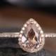 Pear Shaped Engagement Ring Morganite Rose Gold Ring Bridal Diamond Halo Women Antique Ring Anniversary Gift Half Eternity Band Drop Tear