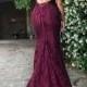 Chic Burgundy Prom Dresses Long Mermaid Modest Cheap Long Prom Dress With Lace AMY185
