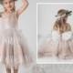 Flower Girl Dress,Pale Khaki Tulle Dress,Off White Sequin Bowknot Party Dress,Lace Illusion Princess Dress,Junior Bridesmaid Dress(LK452B)