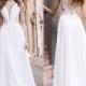 Sexy White Chiffon Deep V-neck Elegant Beach Wedding Dresses POLA