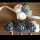 Custom Slate Dusty Blue Boutonniere or Corsage Sola Flowers and dried Flowers Keepsake wood Flowers