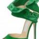 Green Falbala Peep Toe Stiletto Heel Shoes