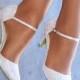 Ladies White Ivory Lace Embellished Low Heel Ankle Strap Wedding Shoes Size 3-9