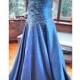 blue taffeta sequined beaded ballgown bridesmaid prom special occasion dress grecian style boned corset top pleated bodice - Hand-made Beautiful Dresses