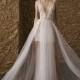 Nurit Hen 2018 GT 17 Sexy Sweep Train Nude Aline Open Back Spaghetti Straps Tulle Embroidery Summer Beach Wedding Gown - Brand Wedding Dresses