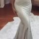 Discount Absorbing Long Prom Dress Mermaid Sweetheart Sweep Train Satin Prom Dress With Beading