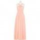 Coral Azazie Jacey - Chiffon Floor Length V Neck Back Zip Dress - Charming Bridesmaids Store