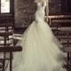Julia Kontogruni 2017 Cap Sleeves Illusion Elegant Ivory Royal Train Mermaid Zipper Up at Side Lace Beading Hall Bridal Dress - Branded Bridal Gowns