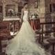 Julia Kontogruni 2017 Cap Sleeves Beading Royal Train Zipper Up at Side Illusion Lace Mermaid Hall Fall Sweet Ivory Bridal Dress - Royal Bride Dress from UK - Large Bridalwear Retailer